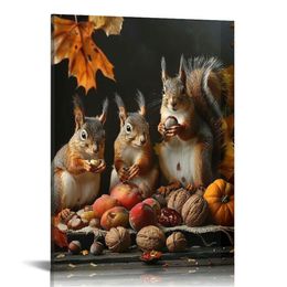 Harvest of Squirrels - Fall Wall Art Poster Decorative Painting Holiday Gift HD Picture Modern Aesthetics Mural Canvas Wall Art