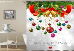 Shower Curtains Bell Colour Ribbon Merry Christmas Happy Year Home Decor Waterproof Bathroom Curtain