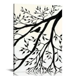 Leaves Modern Flowers Artwork Canvas Prints Black and White Abstract Floral Trees Pictures on Canvas Wall Art for Living Room Bedroom Home Decorations