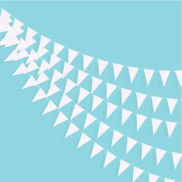 Banners Streamers Confetti White Birthday Triangle Flags Paper Pennant Garlands for Wedding Baby Bridal Shower Bachelorette Party Decorations d240528