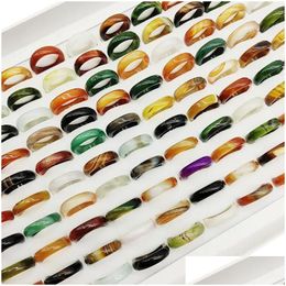Wedding Rings 20Pc/Lot Wholesale Bohemia Mix Colour Agate Stone Finger For Women Natural Grain Joint Ring Girl Party Gift 240201 Drop Dh3M1