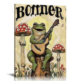 Funny Frog Mushroom Positive Quote Canvas Wall Art Print Do What Makes You Happy Cute Frog Creativity Wall Decor For Living Room Bedroom Bathroom Framed