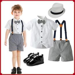 Clothing Sets 1-7Y Baby Boys Clothes Set Short Sleeve Polo Shirt With Bow Suspender Pants Wedding Parties Festivals Kids Gentleman