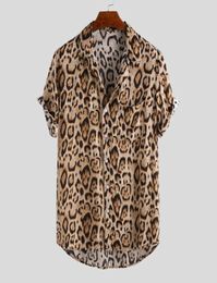 Adults Men039s Leopard Print Shirts New Male Casual Short Sleeve Holiday Beachwear Shirt Man Loose Turn Down Collar Shirt Tops6828430