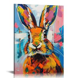 Tavşan sanat baskısı, hayvan boyama duvar sanatı soyut sanat eseri, renkli vahşi yaşam baskıları dekor