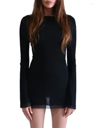 Casual Dresses Women Y2k Sexy Backless Slim Mini Dress Long Sleeve See Through Sheer Mesh Short Grunge Harajuku Streetwear