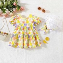 Girl's Dresses Summer New Girl Baby Dress Handdrawn Cute Little Rabbit Cartoon Bubble Sleeves Birthday Party Sweet Princess H240527