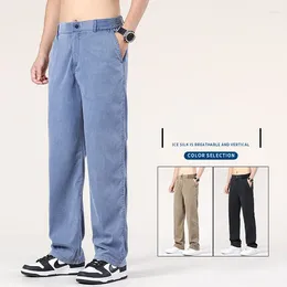 Men's Pants Men Summer Brand Clothing Soft Lyocell Fabric Jeans Blue Elastic Waist Loose Straight Casual Trousers Male Plus Size 5XL