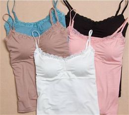 Summer Lace Padded Camisole Women Tops Bras Seamless Bra Padded Solid Tank Top Straps Sleepwear Nightwear Pyjamas Soft2541415