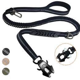 Tactical Bungee Dog Leash Pet Reflective No Pull Leashes for Medium Large Training Shock Absorbing Dogs Car Seatbelt 240527