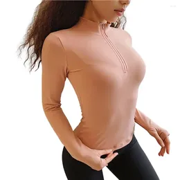 Active Shirts Sports Women Blouse Half Zipper Long Sleeve Slim Sportswear High Stretch Yoga Running Top With Thumb Holes For Fitness