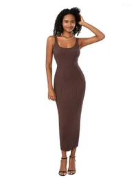 Casual Dresses Women Summer Slim Fit Sleeveless Ribbed Knit Maxi Dress Deep U-Neck Going Out Long Tank For Cocktail Party