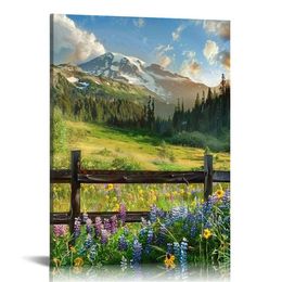 Mountain Wildflower Picture Wall Art Mount Rainier Landscape Canvas Painting Prints Modern Bedroom Decorations
