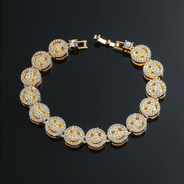 Mens Hip Hop Face Smile Designer Charm Bracelets 18K Gold Silver Full Diamond Crystal Night Club Luxury Bangle Bracelet Jewelry Habdr