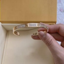 Deluxe full diamond Bangle Bracelets 18k Gold F Femme Letter logo engrave open Bangles wedding Jewellery For Women girls Wholesale Kmdpn