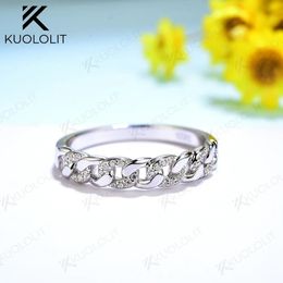 Kuololit Circular Rings for Women Men Solid 18K 14K 10K White Gold Chain Ring Wedding Band Anniversary Classic 240507