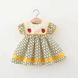 Girl's Dresses Summer Ldren clothing simple plain weave baby girl dress short sleeved childrens fashion navy blue collar 0-3 year old H240527 WDOJ