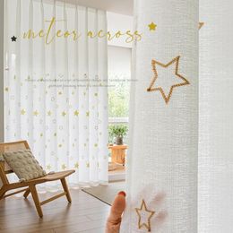 Curtain Modern Simple Children's Room White Tulle Embroidered Star Sheer Dream Curtains For Living Bedroom Dining Blackout Window