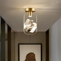Ceiling Lights All Copper Luxury Clear Cube Crystal Aisle Living Room Lamp Corridor Balcony LED Gold Lamps Fixtures