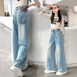 Jeans Jeans Fashion Kids Girls Jeans Letter C Casual Spring Wide Leg Pants Youth Girls Clothing Loose Denim Shorts 7-12 Years Old WX5.27
