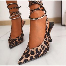 Lace Top Sexy Leopard Dress Sandals Thin High Heels Spring Back Ankle Shoulder Strap Party Shoes Women's 3ec