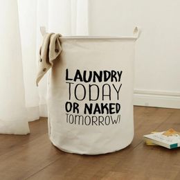 Laundry Bags Letter Printed Basket Hamper Large Round Toys Storage Box Foldable Bucket Dirty Clothes Baskets Organiser With Handles