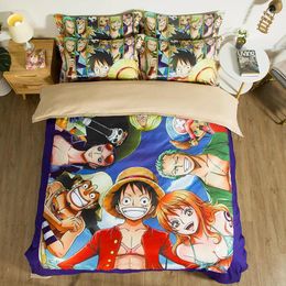Bedding Sets Pattern Japanese Anime One Piece Set Boy Blue 3pcs Bedclothes Duvet Cover Quilt Pillow Case Good Quality
