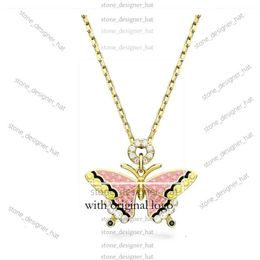 Swarovskis Halskette Designer Frauen Originalqualität Halsketten Luxus modische rosa Schmetterling Neue Halskette Schmuckkette Full Diamant 232e