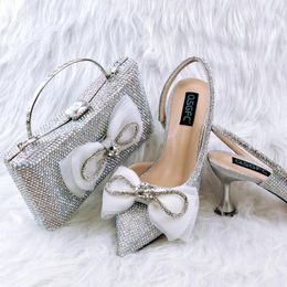Casual Shoes Doershow High Quality Style Ladies And Bags Set Latest Silver Italian Bag For Party! HBB1-19