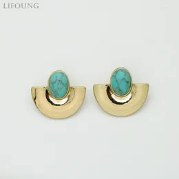 Stud Earrings Oval Semi-precious Stones Metal Post For Women Fashion Jewelry Vintage Classic Style Wholesales Accessories 2024692