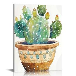 Cactus Bathroom Decor Wall Art, Succulent Pictures Canvas Print, Green Plants Paintings for Bedroom Living room Office Decoration