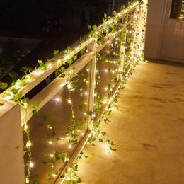 Strings 10 5 2m Fairy Wedding Ivy Leaf Vine String Light Solar Powered Green Leaves Holiday Lamp For Christmas Thanksgiving Patio Decor 2466