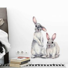 Wall Decor Cute Grey Rabbit Self-adhesive Wall Stickers for Living Room Kids Baby Bedroom Decor Removable Decals Home Decor Art PVC Posters d240528