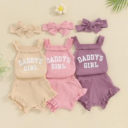 Clothing Sets Born Baby Summer Clothes For Kids Girls Ribbed Letter Print Sleeveless Bodysuits High Waist Shorts Headband Outfits