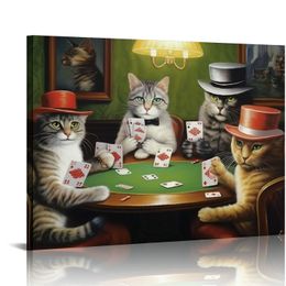 - Canvas Wall Art - Cats grający w pokera - pokerowy malarstwo gier - galeria drukowania Giclee Wrap Modern Home Art Gotowy do powieszenia
