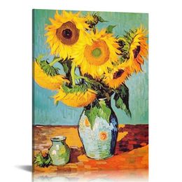 - Trzy słoneczniki w wazonie, reprodukcja sztuki Vincent van Gogh. Giclee Canvas drukuje sztukę ścienną do wystroju domu