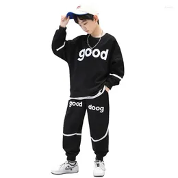 Clothing Sets Korean Boy Set Spring Autumn Sweatshirt And Pants 2Pcs Suit Outfits Fashion Letter Cool Tracksuits For Kids 5-14 Years