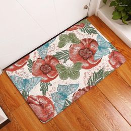 Carpets Flower Print Doormat Anti-Slip Kitchen Entrance Door Mat Suede Velvet Carpet Colourful Indoor Floor Mats Area Rug Tapis