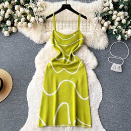 Basic Casual Dresses 2024 Womens Knitted Shawl Sleeveless Hot Spin Printed Backless Ultra Thin Dress Fashion Elastic Beach Long Dress J240527