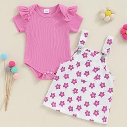Clothing Sets Baby Girls 2Pcs Summer Outfits Ruffle Short Sleeve Romper Floral Suspender Skirt Born Infant Clothes Cute