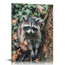 Framed Canvas Wall Art Raccoons Animals Fun Living Room Multicolor Photography Rustic Squirrel
