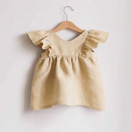 Girl's Dresses Baby dress linen cotton summer baby clothing princess 1st birthday party 0-3 year old toddler girl H240527 VFAE