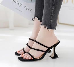 Plus size 35 to 40 41 sexy sandals slide red black strappy spool heel women designer open toe heels1718933
