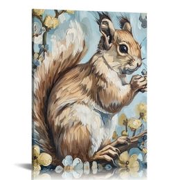Squirrel Forest Flower Blossoms Canvas Wall Art