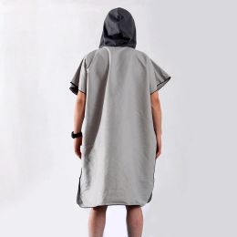 Microfiber Beach Adult Changing Robe Poncho with Hooded Quick Dry Bathrobe Bath Wetsuit Changing Towel for Swimming Pool Surfing