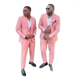 Men's Suits Pink Men 3 Pieces Peaked Lapel 2 Buttons Custom Slim Wedding Prom Groom Tuxedos Terno Masculino Blazer Jacket Pant Vest
