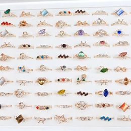 Cluster Rings 10pcs Wholesale Lots Bulk Colourful Crystal Finger For Women Mix Style Wedding Engagement Ring Female Trend Jewellery Gift