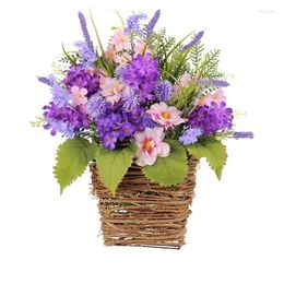 Decorative Flowers Hydrangea Door Hanger Basket Wreath Wildflowers Hanging Front Beautiful Artificial Easy Instal Pink