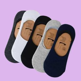 Men's Socks 5/10/20 Pairs Invisible Mens High Quality Boat Socks Black White Non-slip Sile Sock Ankle Short No Show Low Cotton Socks Y240528