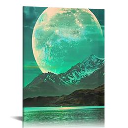 Northern Lights Canvas Wall Art Aurora Borealis Moon Landscape Picture Framed Decorations for Living Room Bedroom Bathroom Ready to Hang